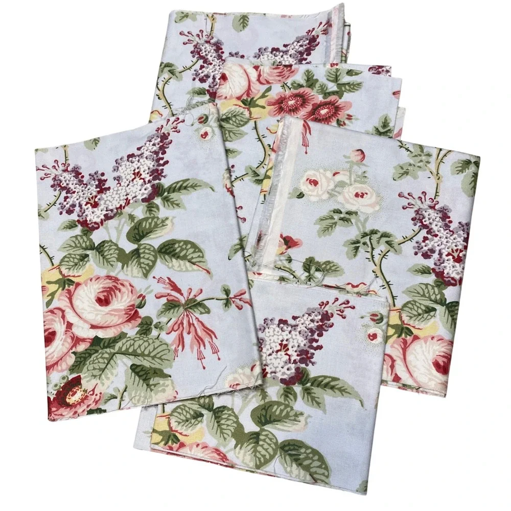 Laura Ashley English Country Print Remnants Fabric Light Blue Floral Rose Lilac
